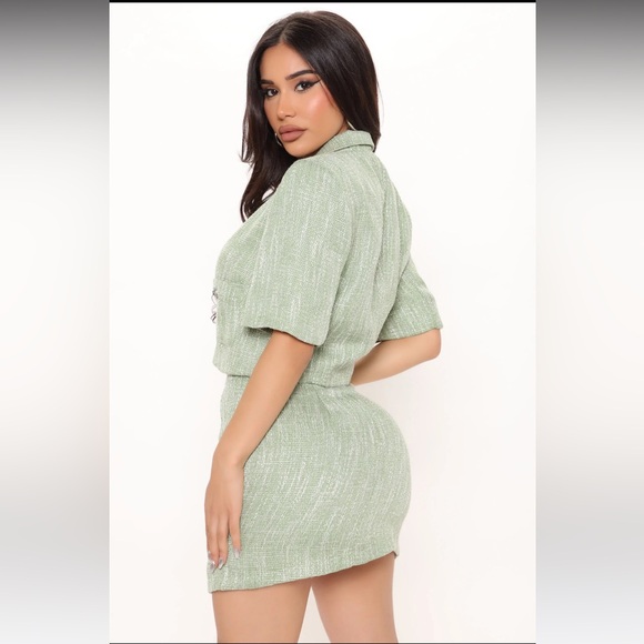 FASHION NOVA Can’t Let You Go Tweed Skirt Matching Set Sage Green SZ Medium NEW - Picture 3 of 16